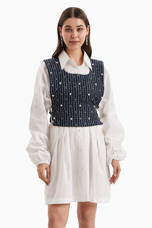 Dark Denim Lazercut Bib with Crystal Embellishment