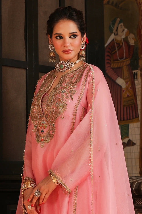 Ahista Pink Pakhi Yoke Pheran Long Kurta Set With Dupatta