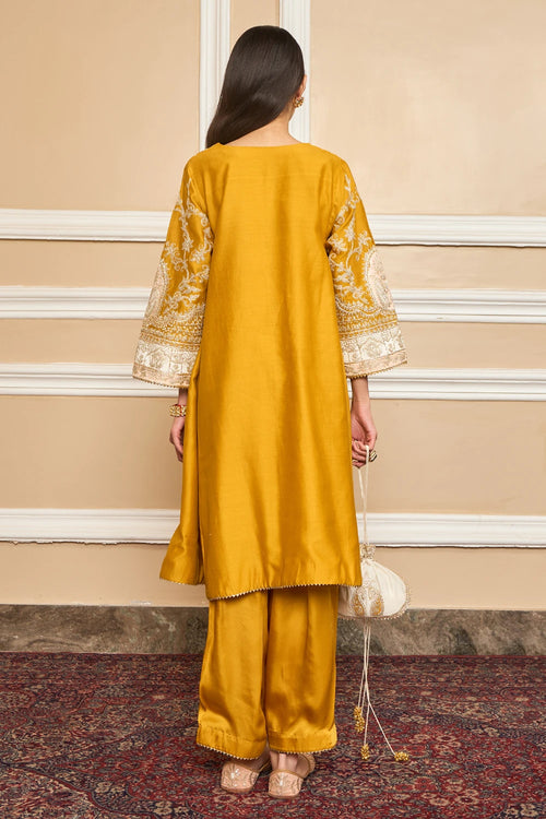 Mohsina Glaze Mustard Chauga with Salwar