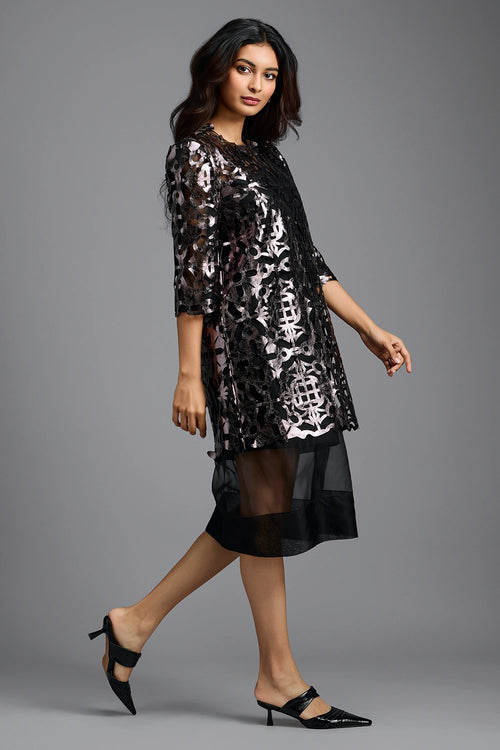 Gunmetal Metallic Appliqué Dress