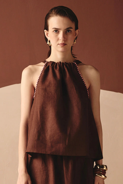 Brown Noir Halter Tie-Up Top