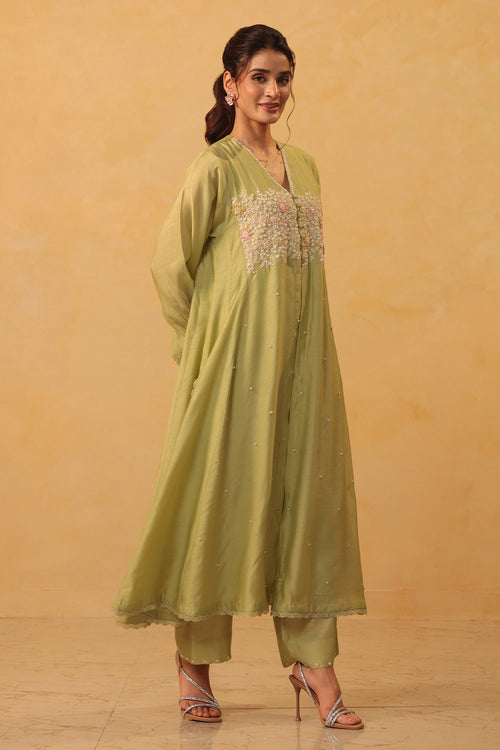 Vaayu Green Jacket Style Kurta Set