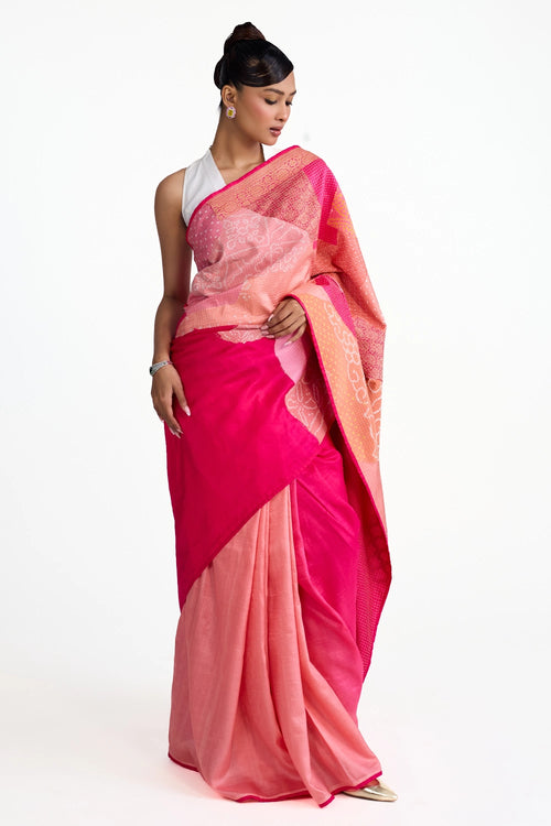 Pink Boro Bandhani Silk Saree