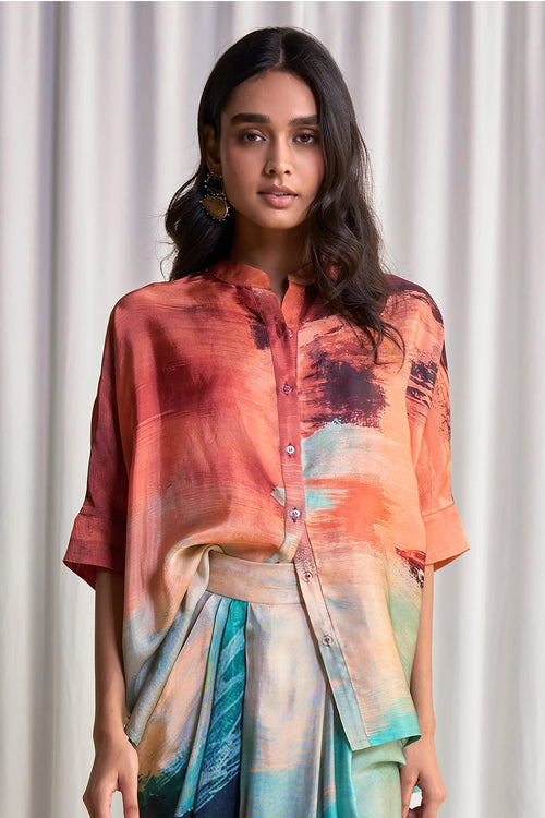 Abstract Brushstroke Print Boxy Shirt