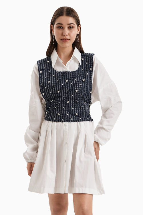 Dark Denim Lazercut Bib with Crystal Embellishment