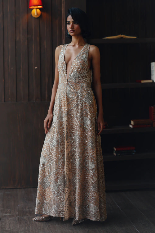 Fasana Light Gold Jacket And Palazzo Set