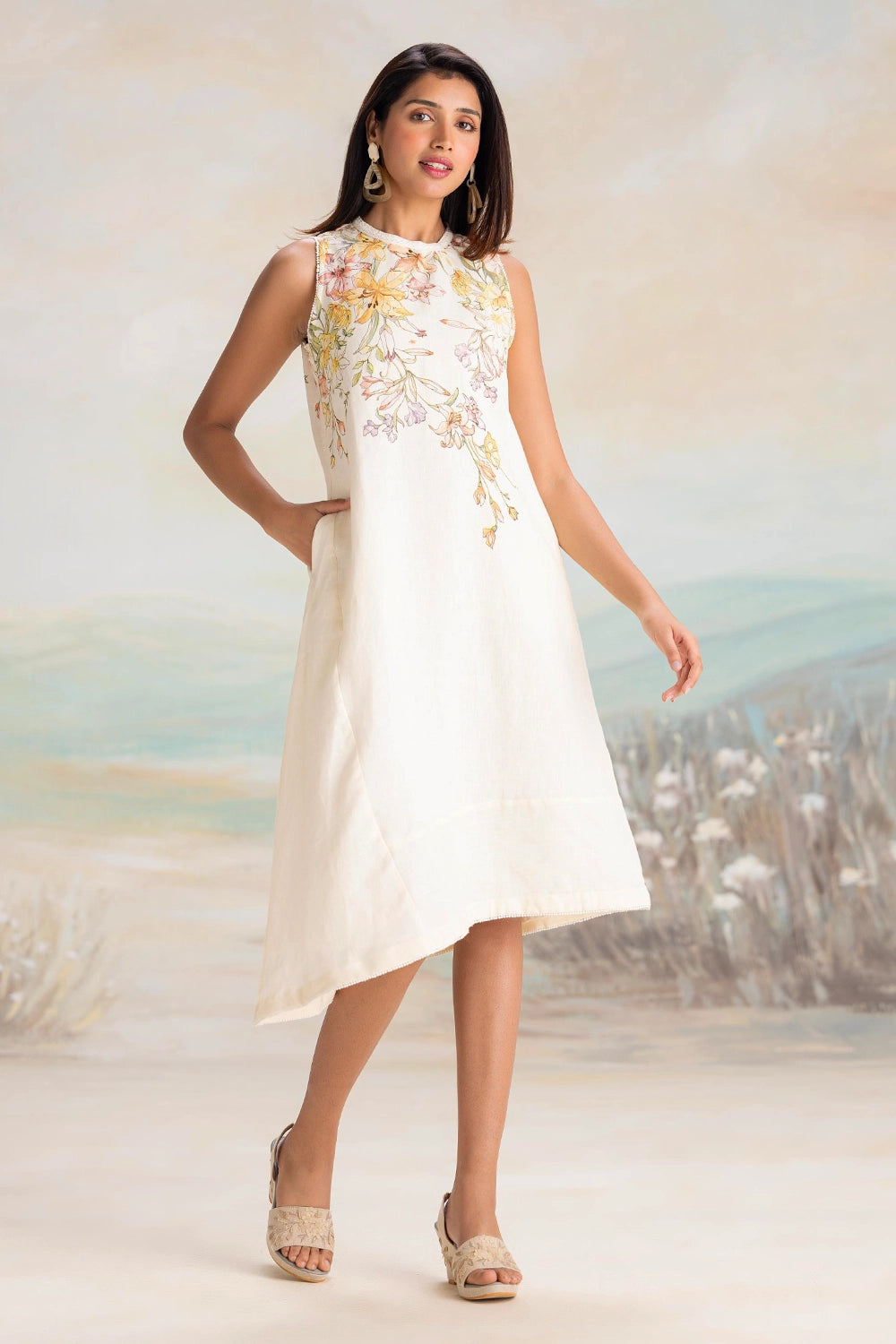 Candy Blossom Off-White Sleeveless Dress
