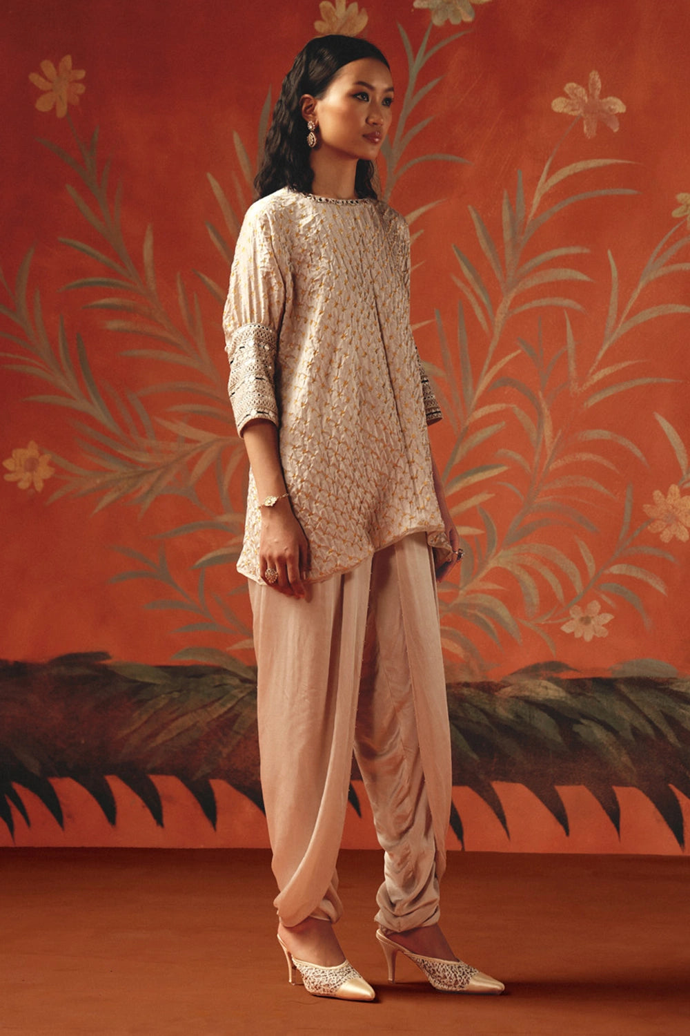 Moon Dust Tunic Top and Tulip Dhotis with Mirrorwork