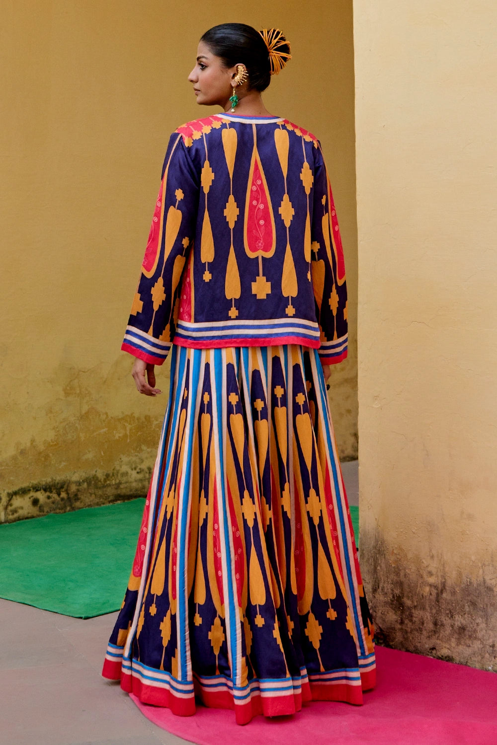 Blue Yellow Kilim Lehenga Set