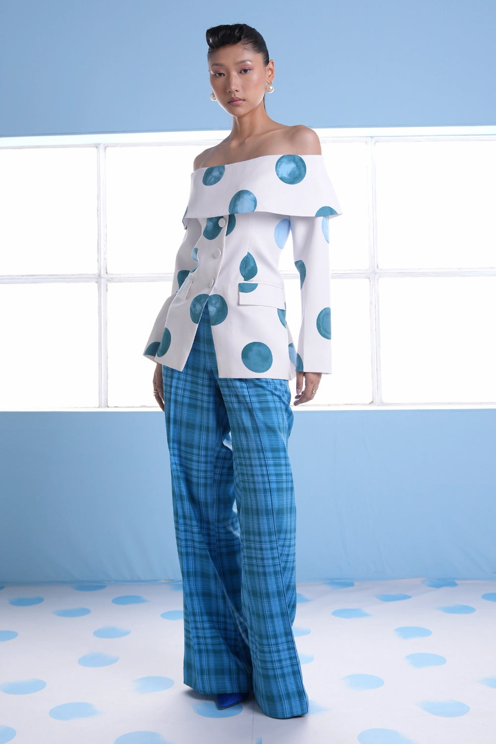 Vera Polka Dot Top with Plaid Pants