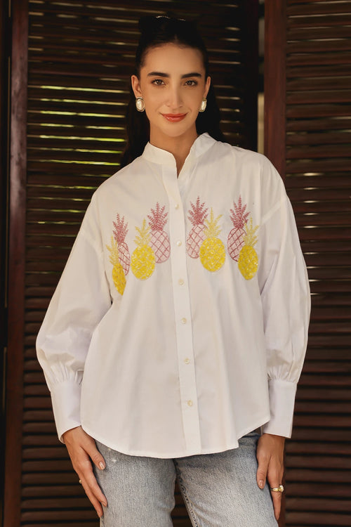 White Hand Embellished Pinacolada Blouse
