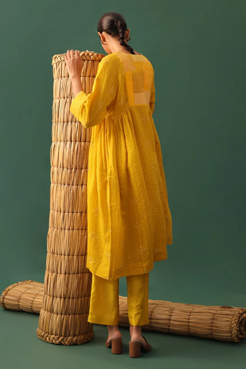Yellow Chanderi Patchwork Suit Set