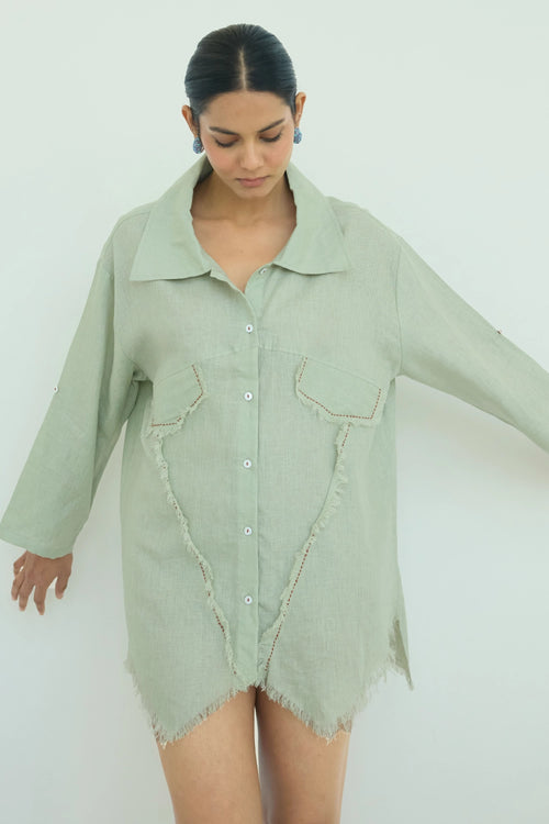Muffu Fringes Sage Green Shirt