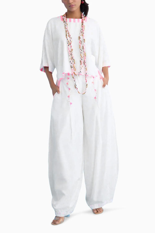 White Candy Stripes Baggy Pants