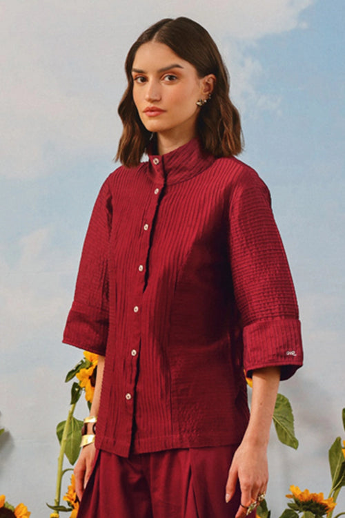 Mulled Wine Pintuck Shirt Jacket