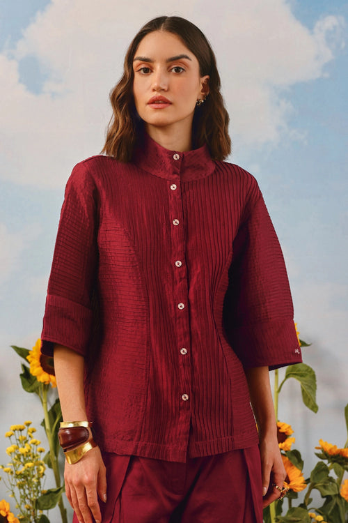 Mulled Wine Pintuck Shirt Jacket
