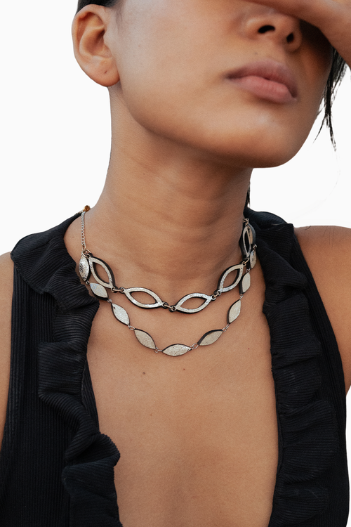 Gold and White Eyelet Choker