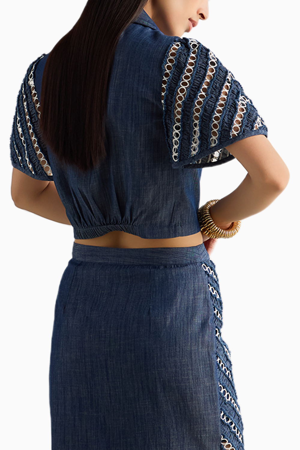 Lace Insert Denim Crop Shirt