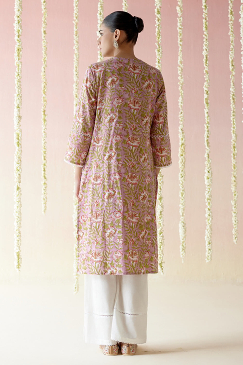 Mulberry Pink Floral Chintz Kurta with Wide Leg Pants