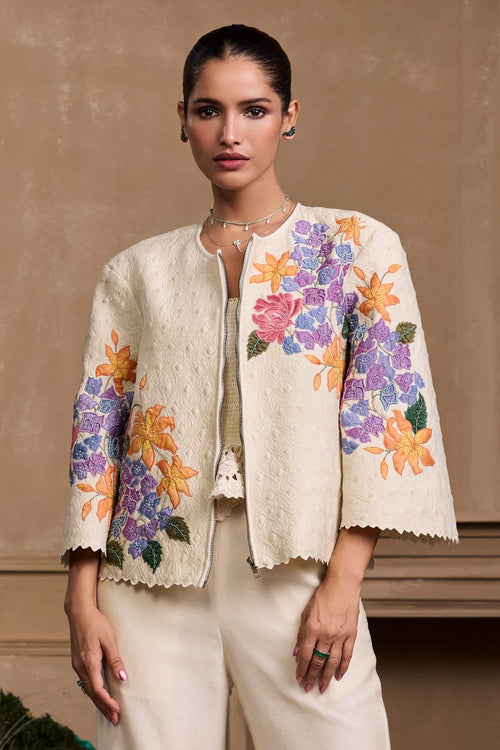 Ivory Hydrangea Quilted Short Jacket