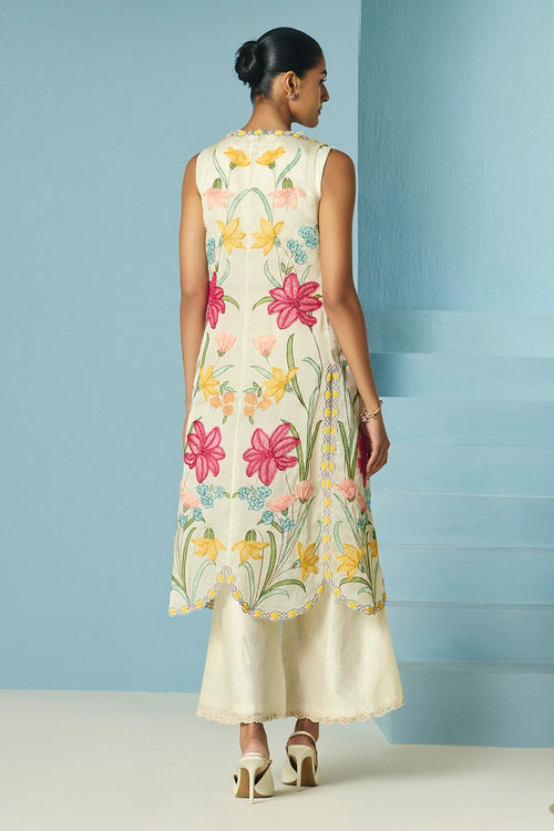 Ivory Floral Applique Long Jacket