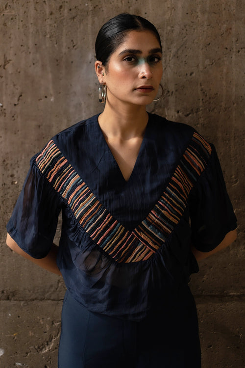 Blue Repurposed Comfort Corded Top
