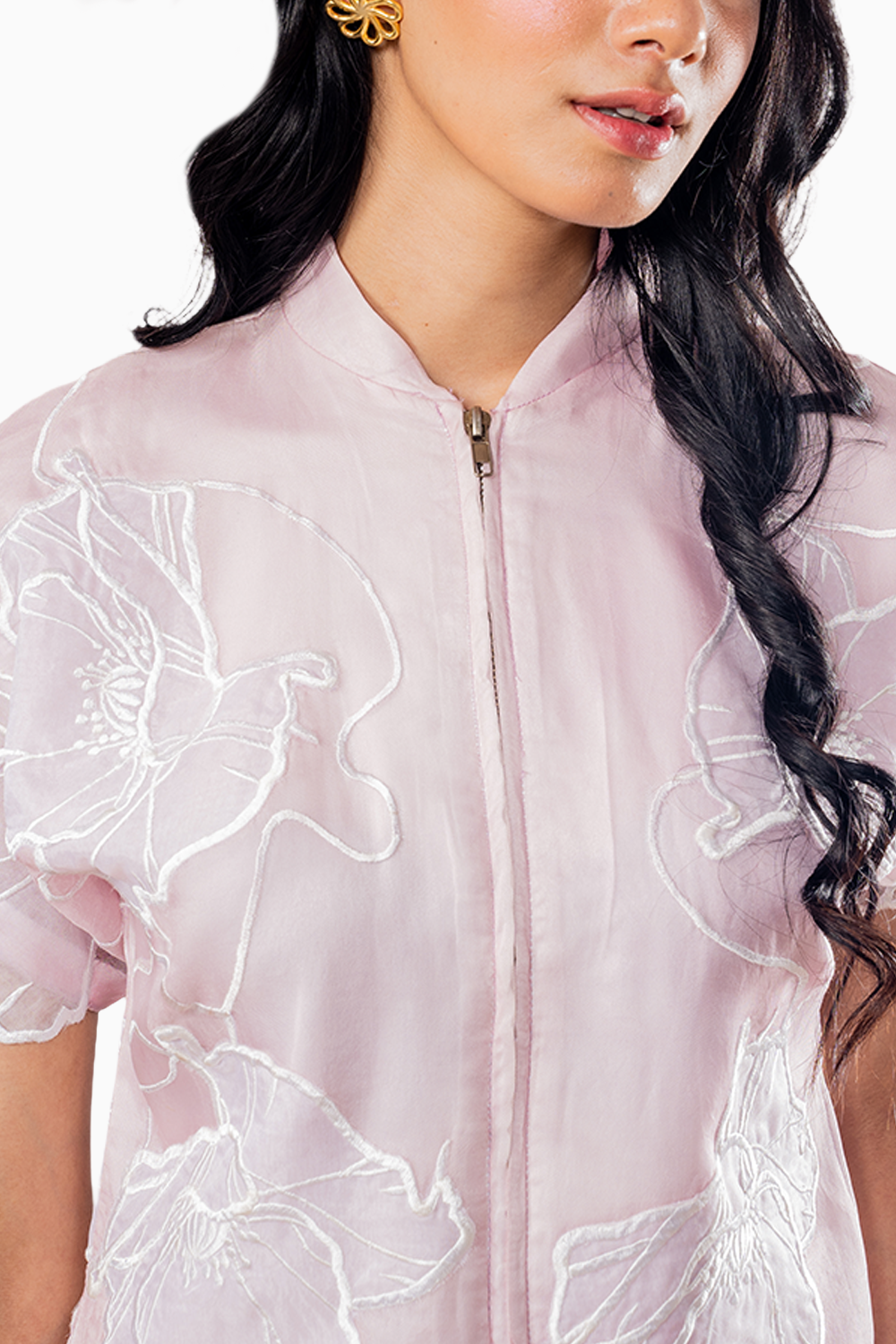 Lilac Organza 3D Embroidery Shirt