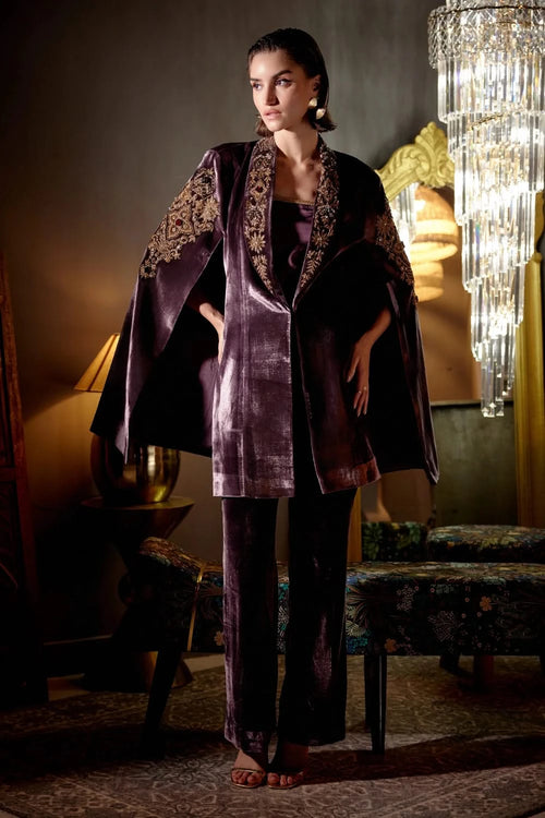 Purple Regalia Long Cape With Pants Set