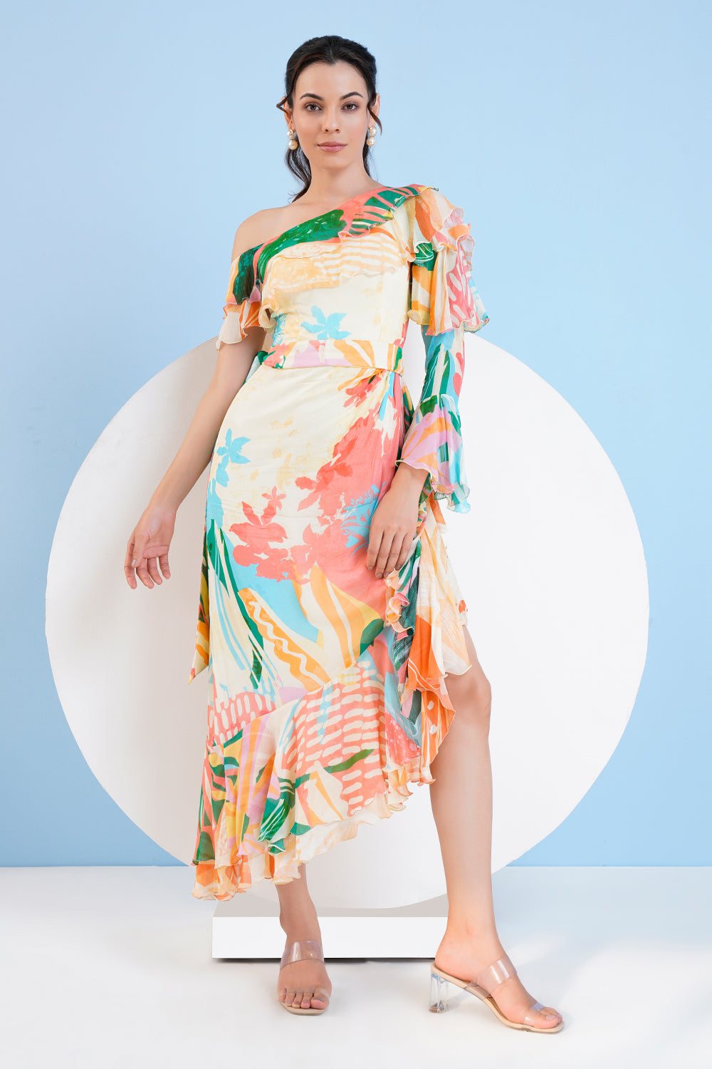 Tropical Crush Printed One Shoulder Dress