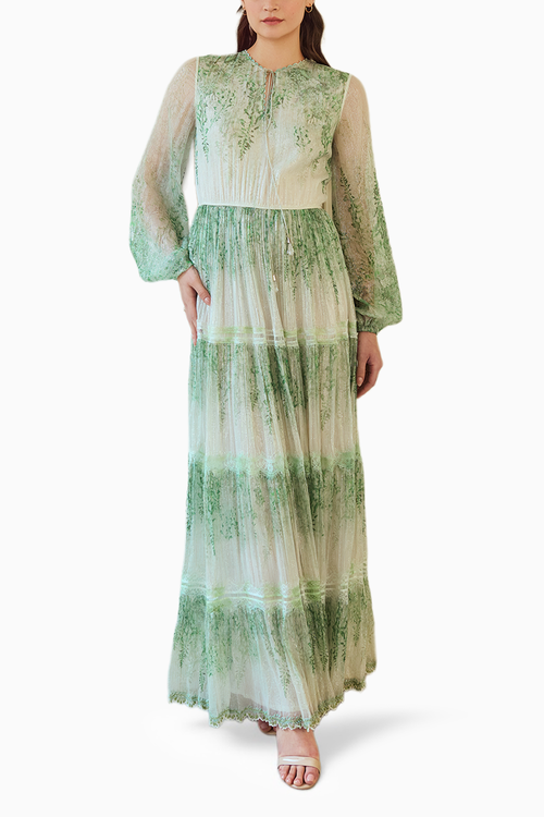 Placement Printed Panelled Long Dress