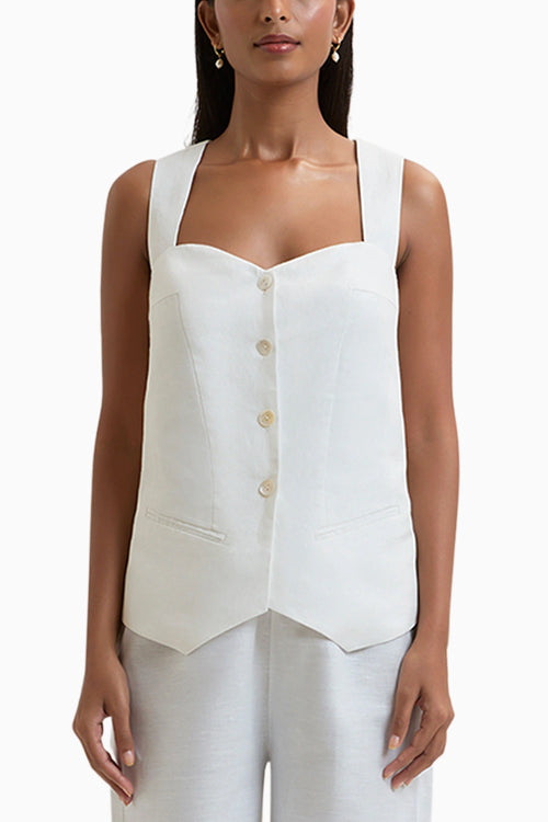 White Capri Linen Waistcoat