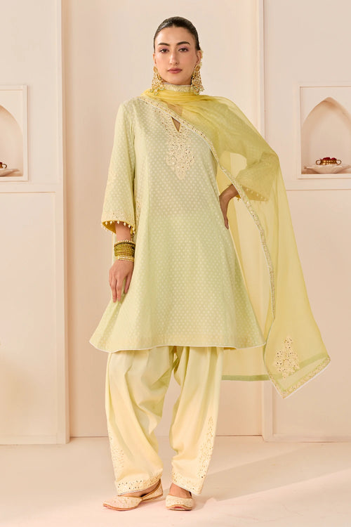 Reem Mint Green Short Choga with Dogri Salwar and Dupatta