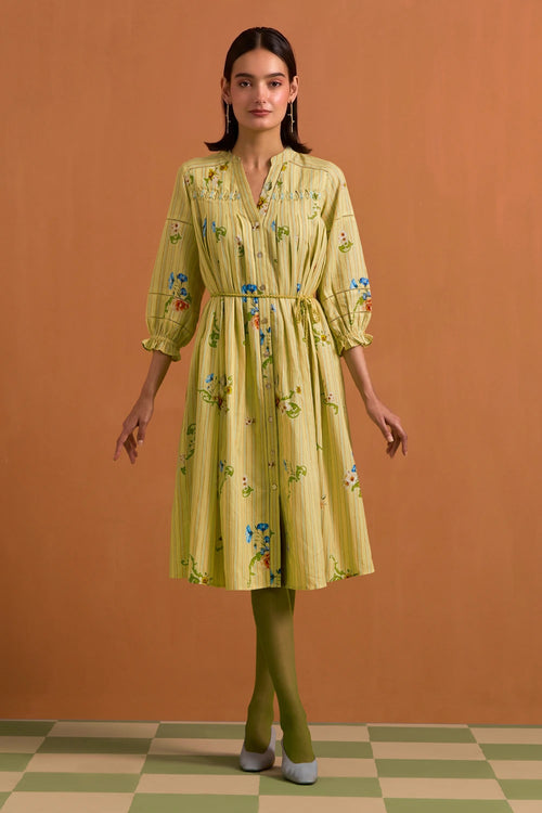 Fun Yellow Verdant Long Stripe Dress