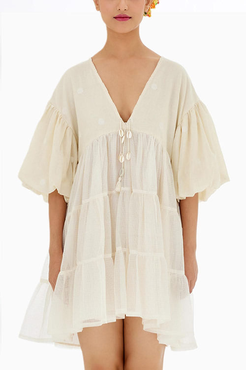 Cream Hand Woven Tier Dress