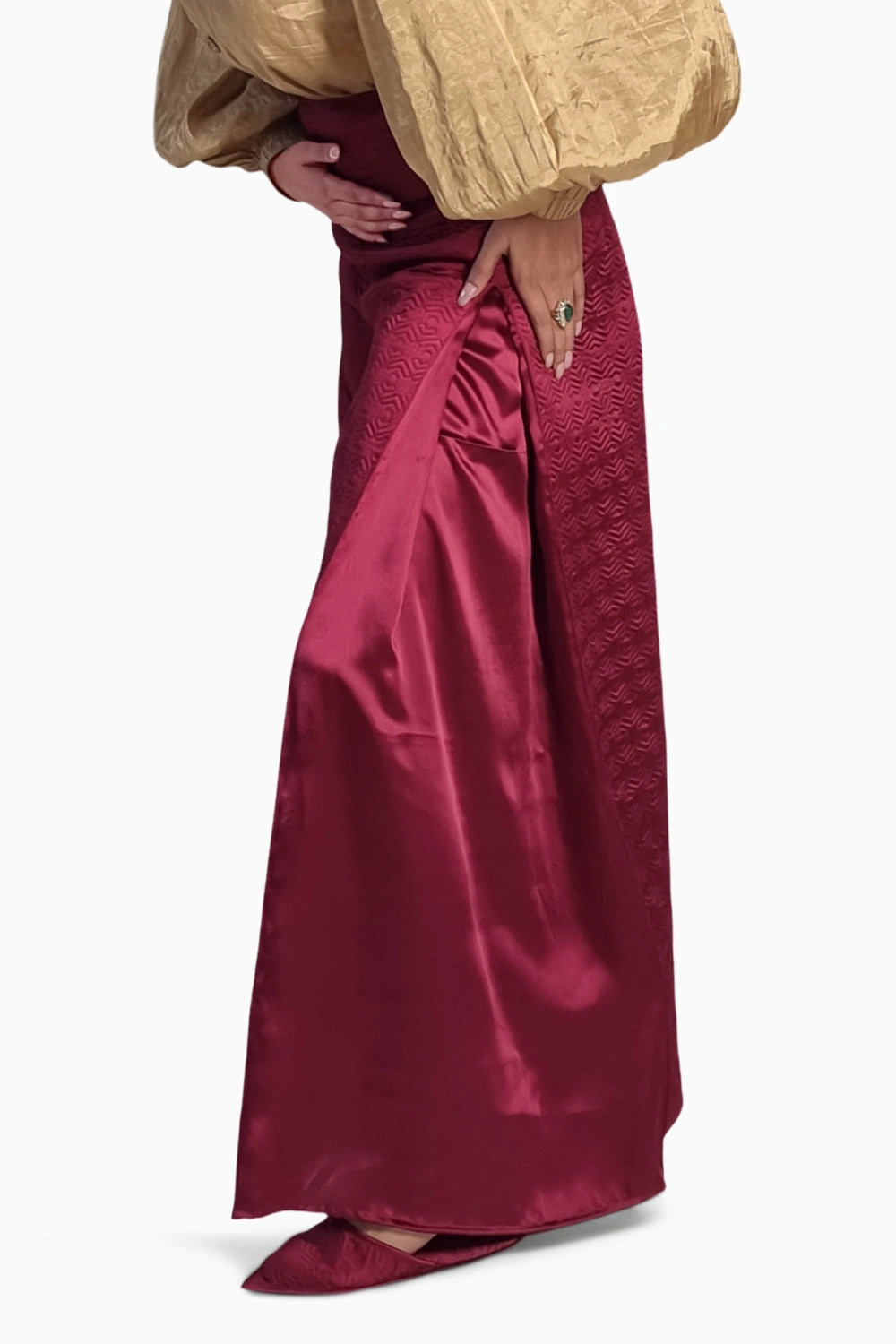 Maroon Satin High Waisted Pants