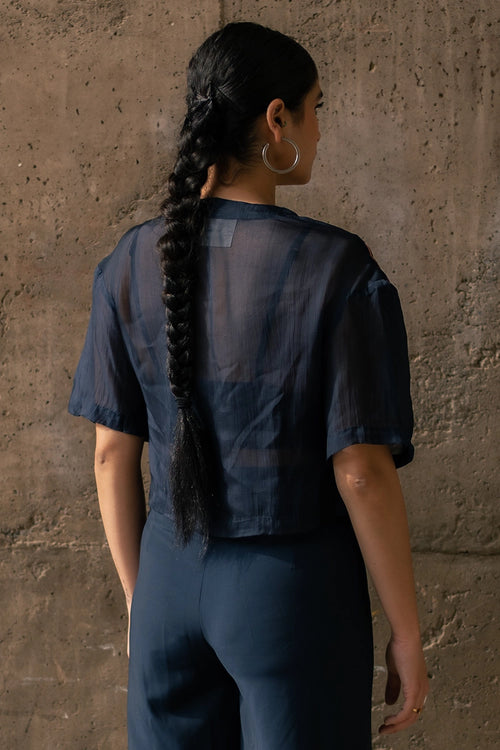 Blue Repurposed Comfort Corded Top