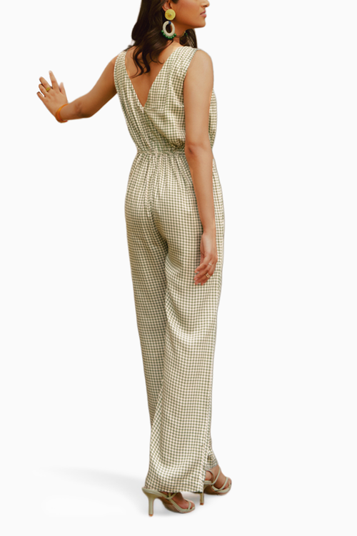 Printed Sage Cutout Jumpsuit