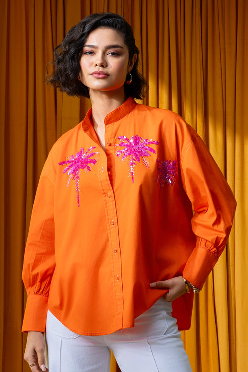Orange Exclusive Hand Embellished Palm Blouse