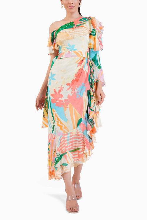 Tropical Crush Printed One Shoulder Dress