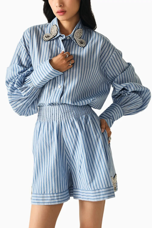 Daphne Blue-Stripes Co-ord Set