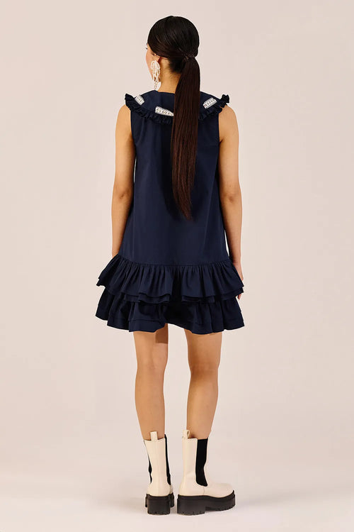 Navy Blue Ruffle Mini Dress