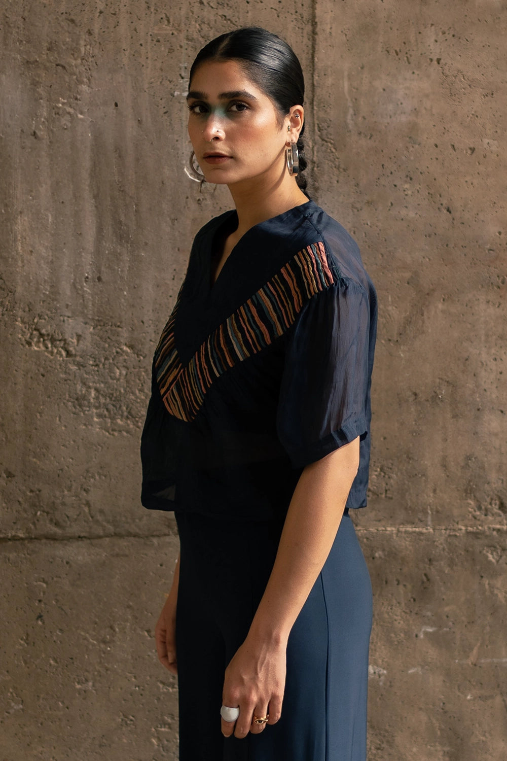 Blue Repurposed Comfort Corded Top