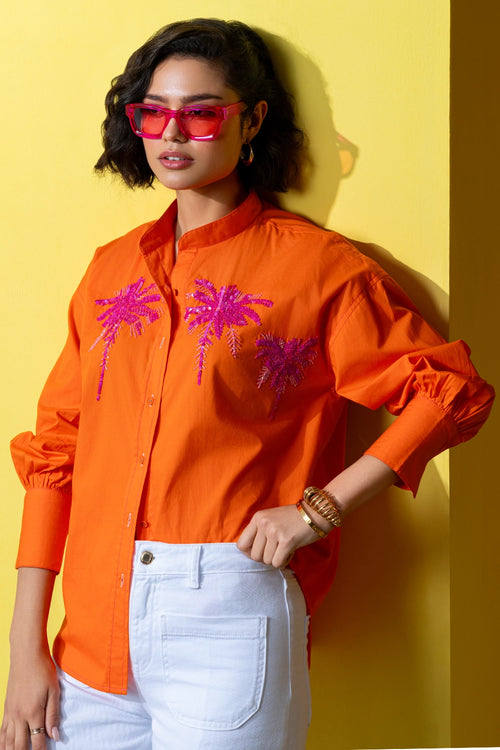 Orange Exclusive Hand Embellished Palm Blouse