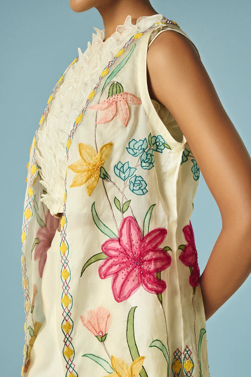 Ivory Floral Applique Long Jacket