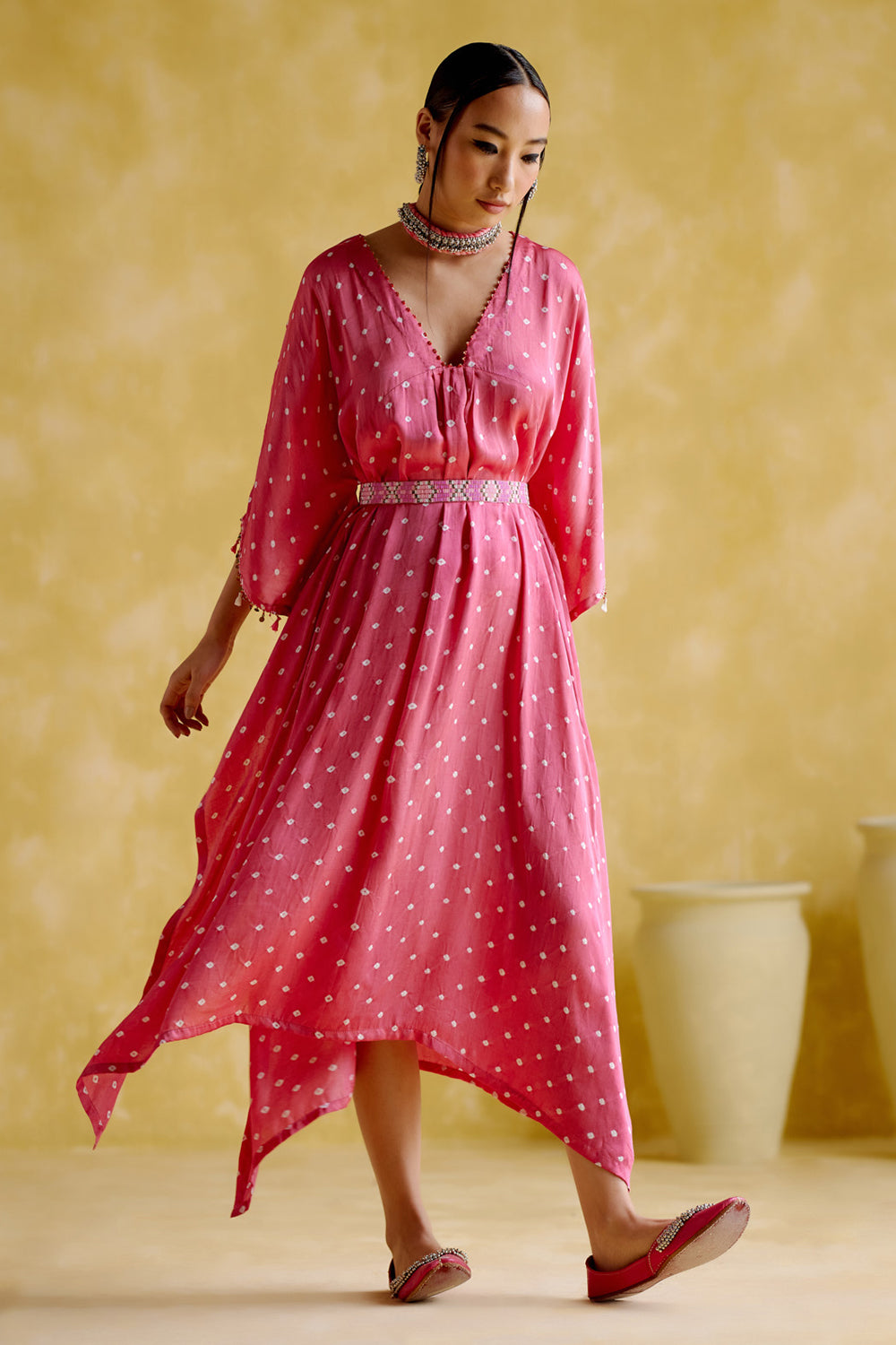 Annika Pink Bandhini Kaftan