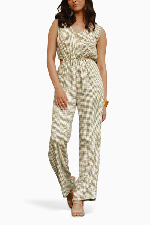 Printed Sage Cutout Jumpsuit