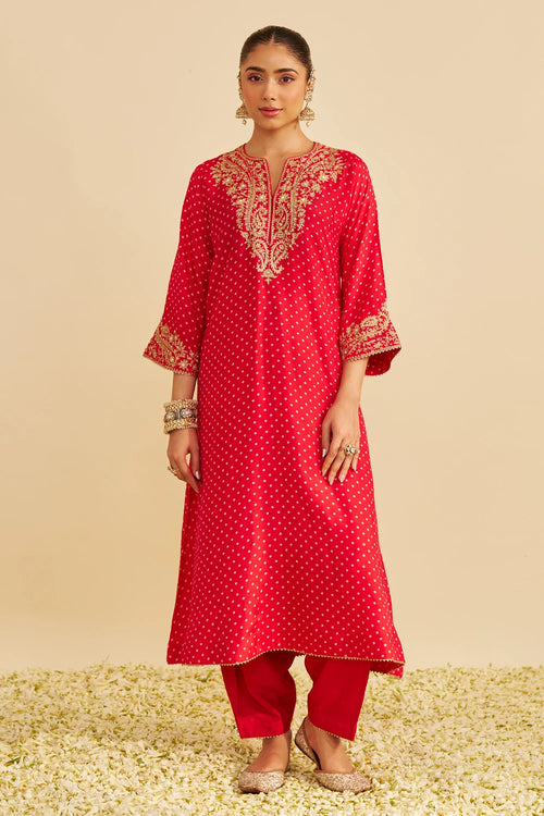 Shezia Red Long Chauga with Salwar