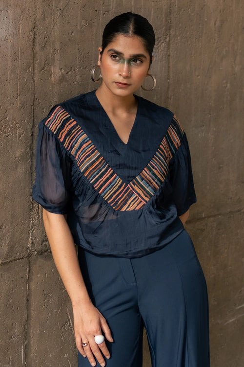 Blue Repurposed Comfort Corded Top
