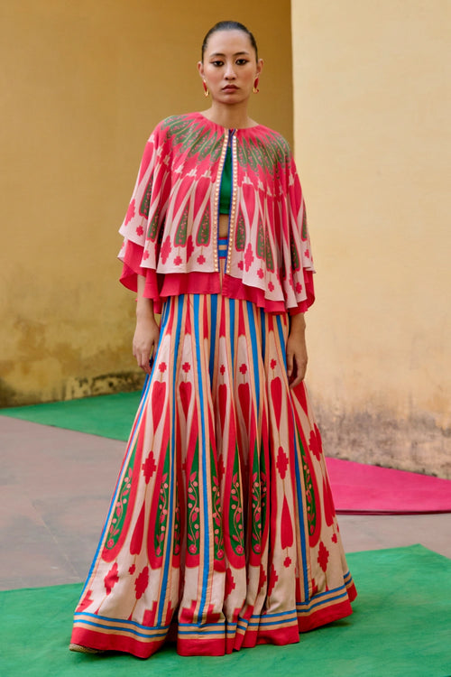Ivory Red Kilim Lehenga Set