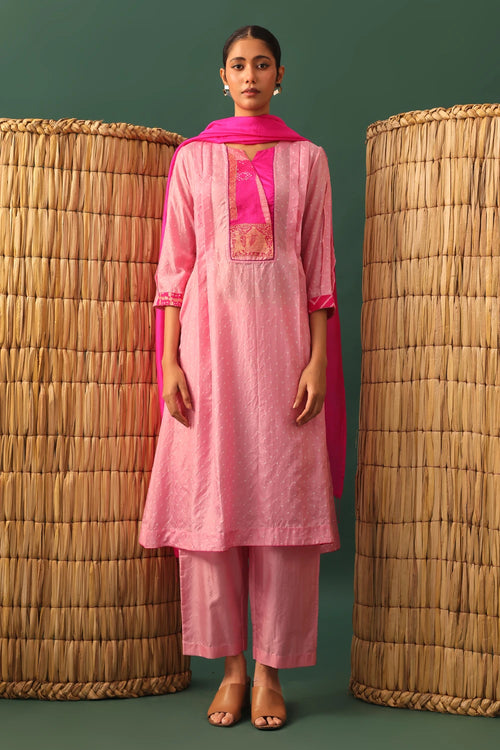 Pink Patchwork Bandhani Suit Set